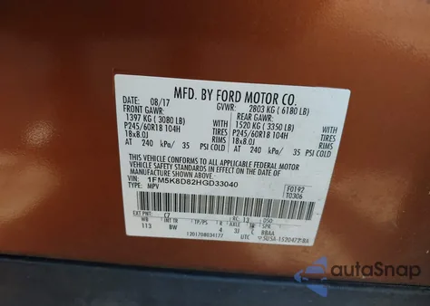 2017 Ford Explorer Xlt from USA, damaged, VIN 1FM5K8D82HGD33040
